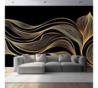 Wallpaper Mural Abstract Style Panoramic Custom Photo Wallpaper Mural 158" x 110"/400 x 280 cm(WxH) Line Art Pattern Decor for Living Room Bedroom and Kids Room Easy to Install, Black Gold
