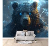 Wallpaper Mural Art Bear Print Photo Wallpaper, Non-Woven Wall Paper, Rainy Night Starry Sky Animal Bear Decoration Poster Picture Modern Mural 150 x 105 cm for livingroom Bedroom A-W-0887-3S