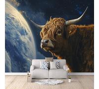 Wallpaper Mural Art Earth Print Photo Wallpaper, Non-Woven Wall Paper, Space Highland Cow Starry Sky Decoration Poster Picture Modern Mural 400 x 280 cm for livingroom Bedroom a-c-0117-b-a