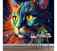 Wallpaper Mural Colorful Cat Graffiti 230x180cm,Abstract Animal Theme Photo Wallpaper Silk Cloth Wall Art for TV Background Bedroom Office