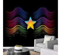 Wallpaper Mural Colorful Neon Stars 300x240cm,Modern Black Photo Wallpaper Silk Cloth Wall Art for Kids Bedroom Living Room