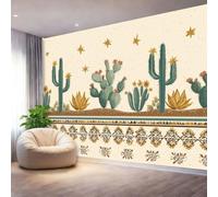 Wallpaper Mural Country Style Desert Cactus Stars Pattern Poster Photo Wallpaper - 200 x 140 cm 3D Effect Non-Woven Wall Mural Decoration for Bedroom Living Room Kids Room and Corridor, Light Brown