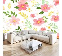Wallpaper Mural Dreamlike Cute Pink Flowers, Wallpaper Mural 98 x 69 inch (W x H) 3D Effect Wallpaper Decor for Living Room Bedroom Office Kids Room Easy to Install Cream