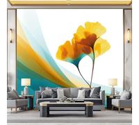 Wallpaper Mural Elegant Art Art Poster Backdrop, for Living Room Bedroom Garden Wall Decor Abstract Ginkgo Leaves Waves Backdrop Aesthetic Mural for Bedroom - 350 x 256 cm