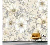 Wallpaper Mural Elegant Delicate Style Panoramic Custom Photo Wallpaper Mural 79" x 55"/200 x 140 cm(WxH) Floral Pattern Decor for Living Room Bedroom and Kids Room Easy to Install, Light Beige