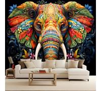 Wallpaper Mural Elephant Non-Woven 250x175cm Wall Murals Mandala Painted Photo Wallpaper Animal Decoration Wall Covering for Home Living Bedroom Children Room Decoration