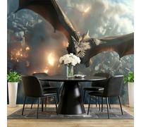 Wallpaper Mural Fantasy Apocalypse Dragon Pattern Poster Photo Wallpaper - 300 x 210 cm 3D Effect Non-Woven Wall Mural Decoration for Bedroom Living Room Kids Room and Corridor, Grey