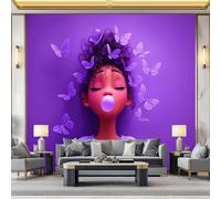 Wallpaper Mural for Living Room Cartoon Girl Butterfly 350x256 cm Poster Wall Mural Non-Woven Photo Wallpaper, Modern Bedroom Kids Room TV Background Decor