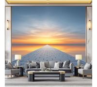 Wallpaper Mural for Living Room Lake View White Bricks Sunset 350x256 cm Poster Wall Mural Non-Woven Photo Wallpaper, Modern Bedroom Kids Room TV Background Decor