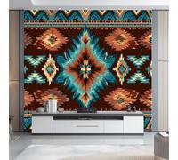 Wallpaper Mural Geometric Panoramic Custom Photo Wallpaper Mural 200 x 140 cm Retro Tribal Style Decor for Living Room Bedroom and Kids Room Easy to Install, Brown