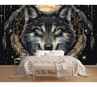 Wallpaper Mural Lone Wolf with Wreath 274x203cm,Wildlife Theme Photo Wallpaper Silk Cloth Wall Art for TV Background Bedroom Office