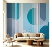 Wallpaper Mural Minimalist Blue Line Art Shapes, Modern Living Room Decor, Peel and Stick Wallpaper, Self Adhesive Removable Mural, Rent-Friendly, 300 x 210 cm (WxH)
