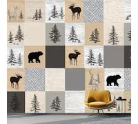Wallpaper Mural Minimalist Style Panoramic Custom Photo Wallpaper Mural 158" x 110"/400 x 280 cm(WxH) Jungle Block Pattern Decor for Living Room Bedroom and Kids Room Easy to Install, Grey