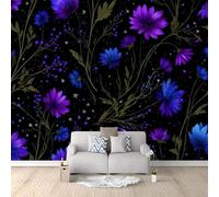 Wallpaper Mural Moon Stars Wildflowers 250x175 cm Modern 3D Print Photo Wallpaper Non-Woven Wall Mural, for Living Room Bedroom Children's Room Poster Decor