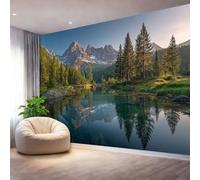 Wallpaper Mural Nature Mountains Lakes Photography Pattern Poster Photo Wallpaper - 300 x 210 cm 3D Effect Non-Woven Wall Mural Decoration for Bedroom Living Room Kids Room and Corridor, Blue