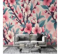 Wallpaper Mural Nature plants - 150 x 105 cm Wall Murals, Self-Adhesive Photo Wallpaper Home Decoration, Small Wall Sticker for Living Room Bedroom Peach blossom botanical flowers Pink Leaves L10