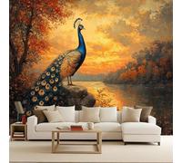 Wallpaper Mural Peacock Non-Woven 250x175cm Wall Murals Animal Photo Wallpaper Baroque Decoration Wall Covering for Home Living Bedroom Children Room Decoration