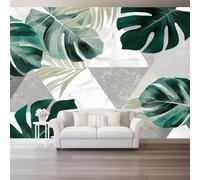 Wallpaper Mural Photo350 x 256 cm（WxH,Monstera Deliciosa Geometry Triangle Decorative Non-Woven Wall Print for Living Room Bedroom TV Backdrop or Accent Walls White
