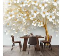 Wallpaper Mural Platinum Golden Flower Tree 300x210 cm Modern 3D Print Photo Wallpaper Non-Woven Wall Mural, for Living Room Bedroom Children's Room Poster Decor