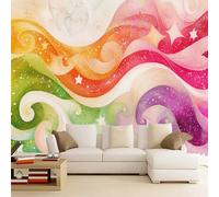 Wallpaper Mural Rainbow Optical Illusion 366x254cm，Abstract Psychedelic Lines Photo Wallpaper Silk Cloth Wall Art for Kids Bedroom Living Room
