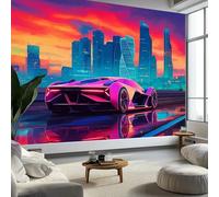 Wallpaper Mural Realism Art Poster Backdrop for Living Room Bedroom Garden Wall Decor Neon City Buildings Cars Backdrop Aesthetic Mural for Bedroom - 350 x 256 cm