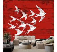 Wallpaper Mural Red Wood Grain Bird 500x280 cm Modern 3D Print Photo Wallpaper Non-Woven Wall Mural, for Living Room Bedroom Children's Room Poster Decor