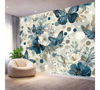 Wallpaper Mural Retro Flowers Butterflies Polka Dots Pattern Poster Photo Wallpaper - 400 x 280 cm 3D Effect Non-Woven Wall Mural Decoration for Bedroom Living Room Kids Room and Corridor, Colorful