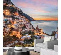 Wallpaper Mural Seaside City 230x180cm，Coastal Buildings Photo Wallpaper Silk Cloth Wall Art for Kids Bedroom Living Room