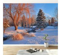 Wallpaper Mural Snow Forest Trees Wall Mural 200 x 140 cm (W x H), Premium Non-Woven Winter Park Removable Wallpaper - Waterproof Wall Decoration Poster Modern Picture Design