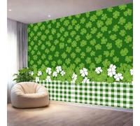 Wallpaper Mural St. Patrick's Checkered Pattern Clover,Green Print Photo Wallpaper Non-Woven Wall Mural, for Living Room Bedroom Children's Room Poster Decor 400 x 280 cm（WxH