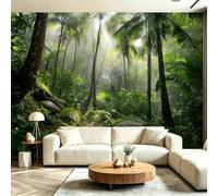 Wallpaper Mural, Sunlit Rainforest Palm Jungle Backdrop Decoration Wall CoveringWallpaperExotic Rainforest Art for Living Room, Bedroom, Office, Meditation Green400 x 280 cm