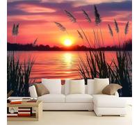 Wallpaper Mural Sunset Lake Landscape 300x210 cm Modern 3D Print Photo Wallpaper Non-Woven Wall Mural, for Living Room Bedroom Children's Room Poster Decor