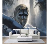 Wallpaper Mural Winter Raccoon Photo Wallpaper 500x350cm | Wall Mural Non-Woven Art Print Decoration, Animals Forest Poster Picture for Living Room Kids Bedroom TV Backdrop
