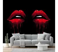 Wallpaper Murals 200 x 140 cm Wall Mural Poster Picture Design Dark Art Lips Blood Drops Theme, Non-Woven Wallpaper for Bedroom Living Room Office Kids Room Nursery Home Decor, Red Black