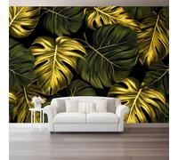 Wallpaper Murals 200 x 140 cm Wall Mural Poster Picture Design Surrealism Plants Tropical Leaves Theme, Non-Woven Wallpaper for Bedroom Living Room Office Kids Room Nursery Home Decor, Gold Green
