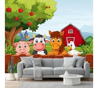 Wallpaper Murals 250 x 175 cm Wall Mural Poster Picture Design Cartoon Pig Cow Theme, Non-Woven Wallpaper for Bedroom Living Room Office Kids Room Nursery Home Decor, Green Red