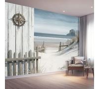 Wallpaper Murals 250 x 175 cm Wall Mural Poster Picture Design Landscape Beach Sand Dunes Wooden Wall Theme, Non-Woven Wallpaper for Bedroom Living Room Office Kids Room Nursery Home Decor, White Gray
