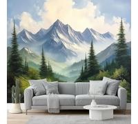 Wallpaper Murals 300 x 210 cm Wall Mural Poster Picture Design Impressionism Mountains Pine Forest Theme, Non-Woven Wallpaper for Bedroom Living Room Office Kids Room Nursery Home Decor, Green Blue