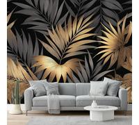 Wallpaper Murals 350 x 256 cm Wall Mural Poster Picture Design Light Luxury Style Plants Palm Leaves Fern Leaves Theme, Non-Woven Wallpaper for Bedroom Living Room Office Nursery Home Decor, Gold Gray