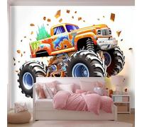 Wallpaper Murals 3D Cartoon Style Monster Truck Pattern, Non-Woven Wallpaper Yellow Wall Paper Roll for Living Room Bedroom Adults Teenager - Feature Wall Home Decoration 250 x 175 cm(WxH)