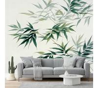Wallpaper Murals 400 x 280 cm Wall Mural Poster Picture Design Japanese Minimalism Bamboo Bamboo Leaves Theme, Non-Woven Wallpaper for Bedroom Living Room Office Nursery Home Decor, Green Beige