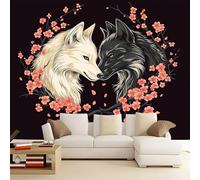 Wallpaper Murals Cartoon Black and White Wolf 500x280 cm Modern Art HD Poster Mural 3D Photo Wallpaper, Living Room Bedroom Home Office Backdrop Wall Decor