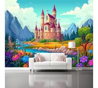 Wallpaper Murals Cartoon Fairy Tale Castle Pattern Art Photo Wallpaper, 300 x 210 cm Modern Poster Mural for Living Room Bedroom Kids Room Decoration, Blue Print Wall Decor