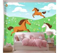 Wallpaper Murals Cartoon Style Animal Horse Pattern, Non-Woven Wallpaper Green Wall Paper Roll for Living Room Bedroom Adults Teenager - Feature Wall Home Decoration 350 x 256 cm(WxH)