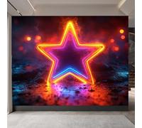 Wallpaper Murals Colorful Five-Pointed Star 450x315cm, Neon Lights Decor Removable Wall Decor, Neon Art Decoration Mural Photo for Home Living Room, Children Bedroom, Playroom