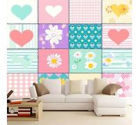 Wallpaper Murals Daisy Heart Stripes Puzzle 200x140 cm Modern Art HD Poster Mural 3D Photo Wallpaper, Living Room Bedroom Home Office Backdrop Wall Decor