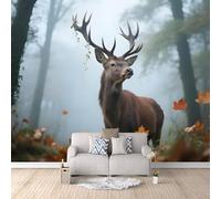 Wallpaper Murals Deer Photo Wallpaper Non-Woven 3D Wall Mural Autumn Maple Leaf Forest Animals Decoration Poster for Bedroom Living Room TV Backdrop Wall Mural 450 × 315 cm (W x H)