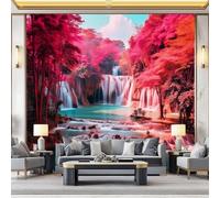 Wallpaper Murals Dreamlike Jungle Waterfall - Pink Wall Mural for Living Room Hallway Sofa Backdrop Wall Decor, Non-Woven Wallpaper Poster Picture Decoration 150 x 105 cm (W x H)