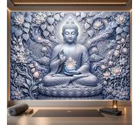 Wallpaper Murals Dreamy Religious 450x315cm | 3D Art Photo Wallpaper, Buddha Statue With Vines Lotus Flowers Wall Mural Giant Poster, Modern Living Room Bedroom Kids Room Backdrop DecorSilver Blue