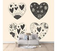 Wallpaper Murals Floral Print Photo Wallpaper Non-Woven 3D Wall Mural Heart-Shaped Plants and Flowers Decoration Poster for Bedroom Living Room TV Backdrop Wall Mural 450 × 315 cm (W x H)